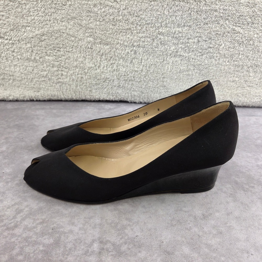 Bruno Magli Womens Black Satin Peep Toe Wedge Heels WO2304 Italian Leather 10 B